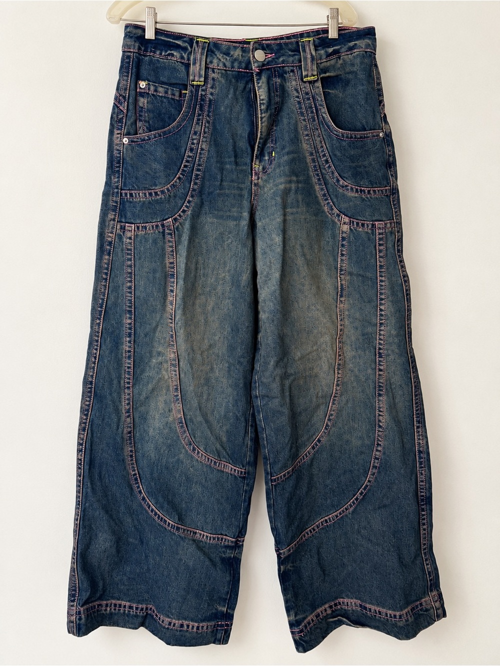 A.LAB Y2K Mega Baggy Wide Leg Jeans Size 10 Rave Skater Embroidered Denim {NEW}